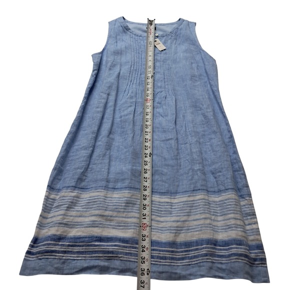 NWT Talbots Pintuck Linen Popover Dress Women's 6 Blue Striped Knee Length - Picture 8 of 11